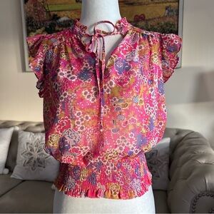Joie floral pink top pink yellow blue gold
